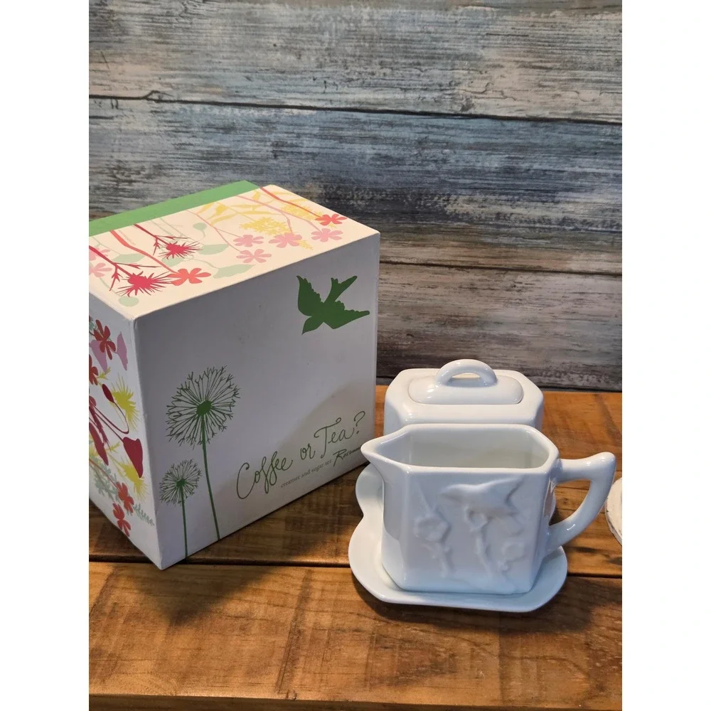Rosanna White Ceramic Coffee or Tea Creamer Sugar Set With Tray